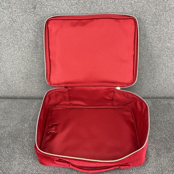 Estée Lauder Red Velvet Star Cosmetic Travel Train Bag Gold Zipper Recycled - Picture 12 of 14